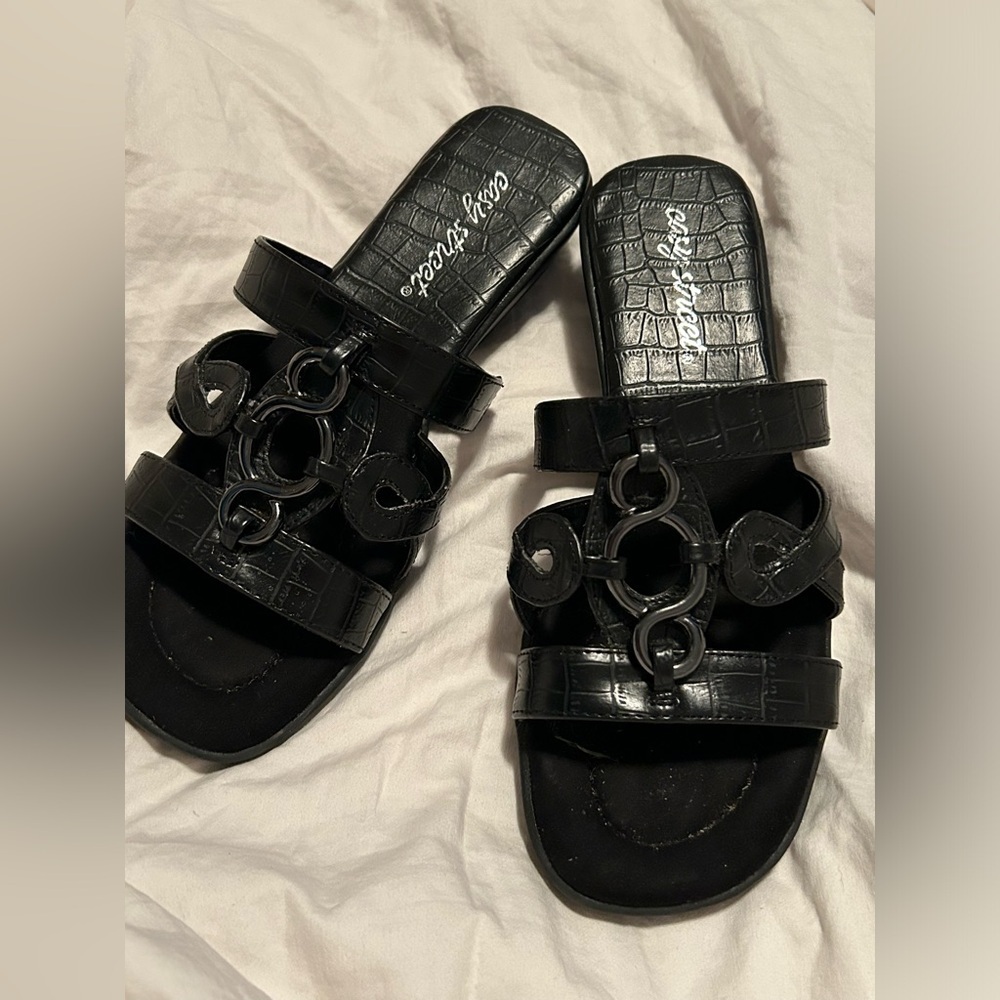 Black slip on sandals